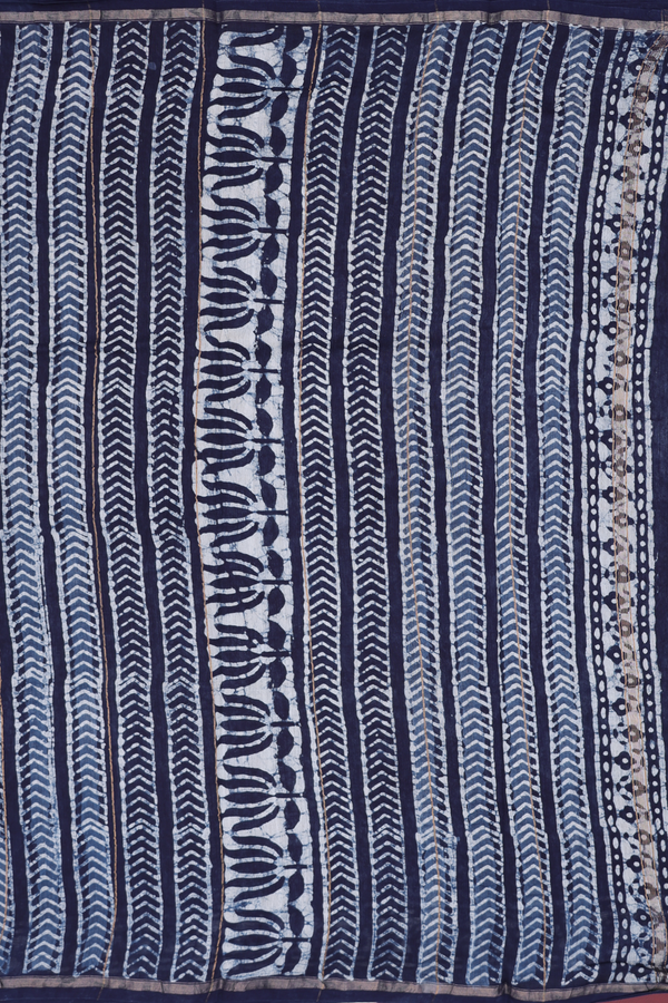 Chanderi Cotton Saree In Oxford Blue With Printed Design