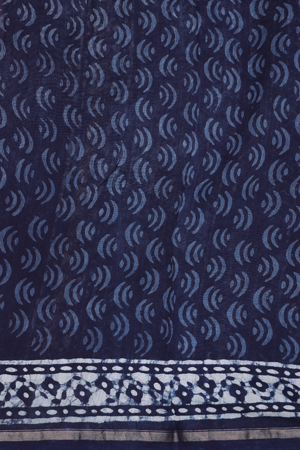 Chanderi Cotton Saree In Oxford Blue With Printed Design