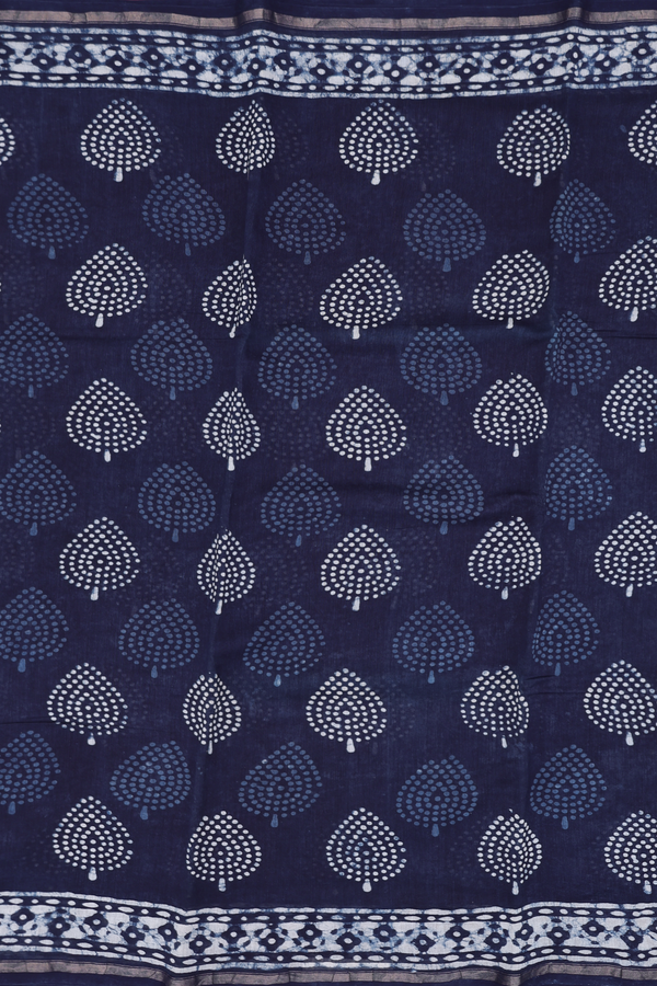 Chanderi Cotton Saree In Oxford Blue With Printed Design