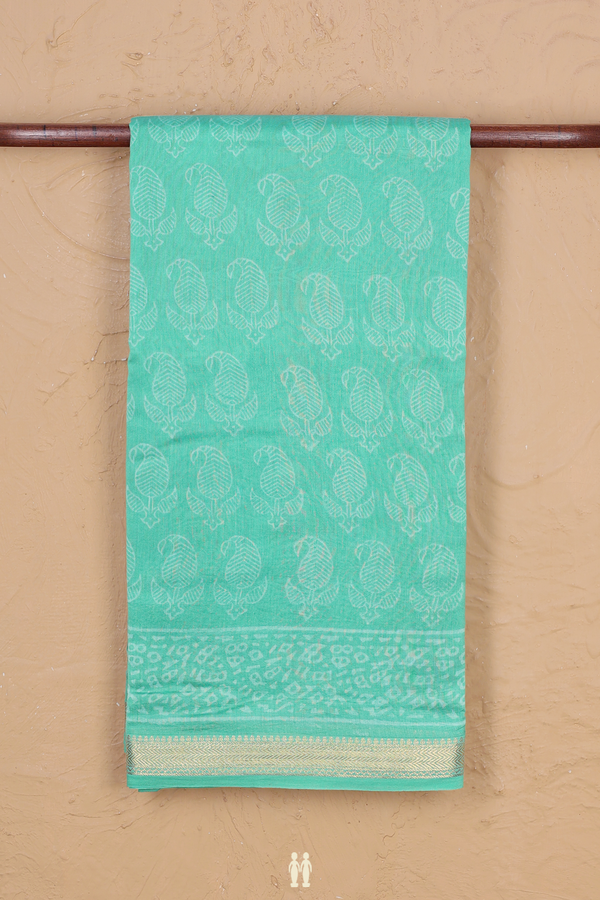 Chanderi Cotton Saree In Tiffany Blue With Paisley Design