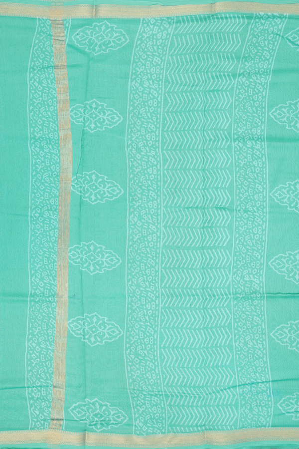 Chanderi Cotton Saree In Tiffany Blue With Paisley Design