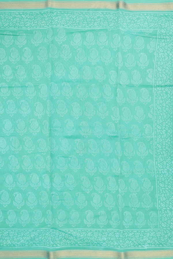 Chanderi Cotton Saree In Tiffany Blue With Paisley Design