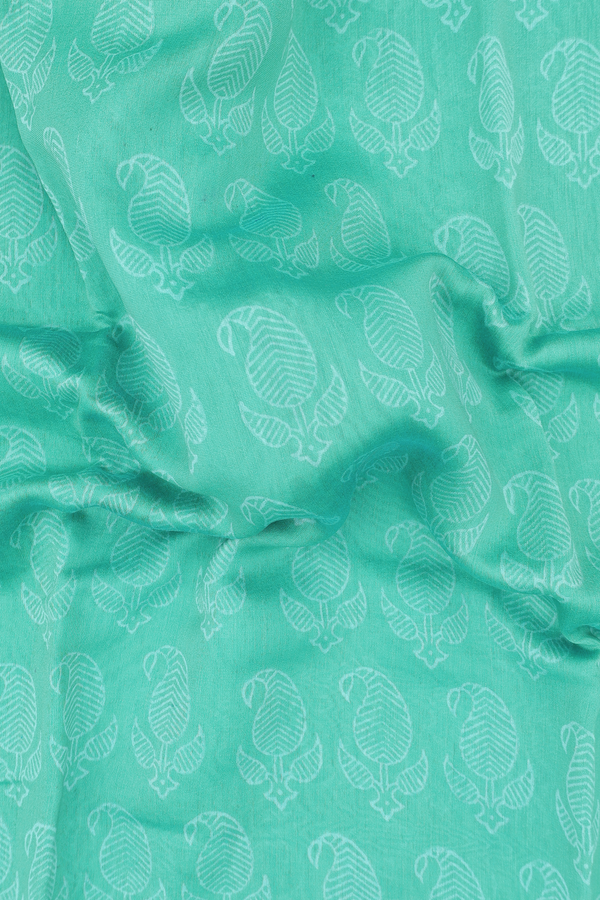 Chanderi Cotton Saree In Tiffany Blue With Paisley Design