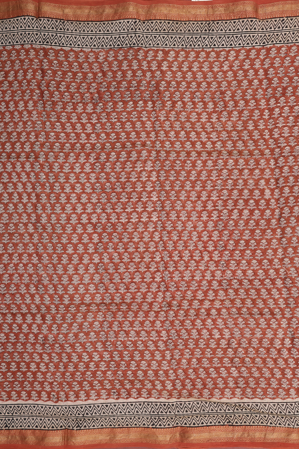 Chanderi Cotton Saree In Rust Brown With Floral Buttas