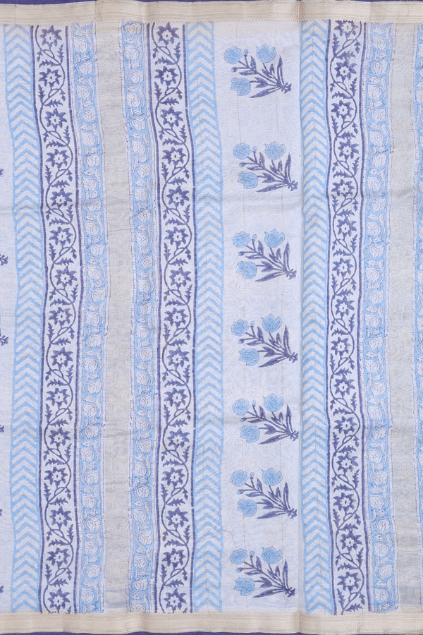 Chanderi Cotton Saree In Blue With Floral Design