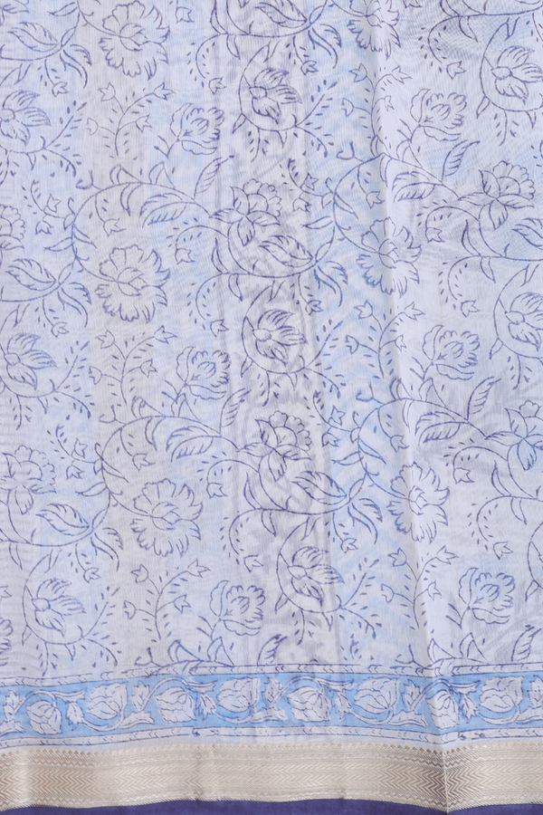 Chanderi Cotton Saree In Blue With Floral Design
