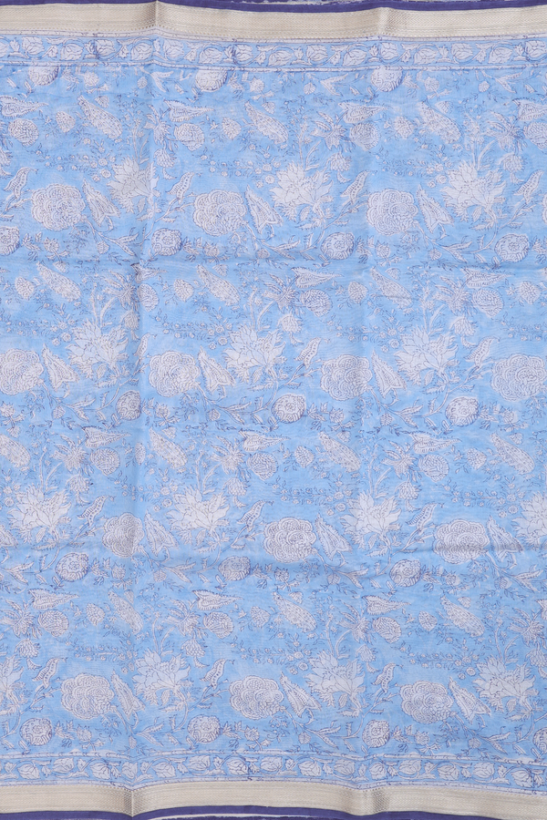 Chanderi Cotton Saree In Blue With Floral Design