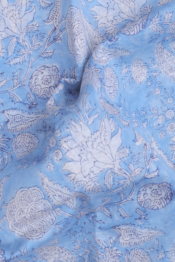 Chanderi Cotton Saree In Blue With Floral Design