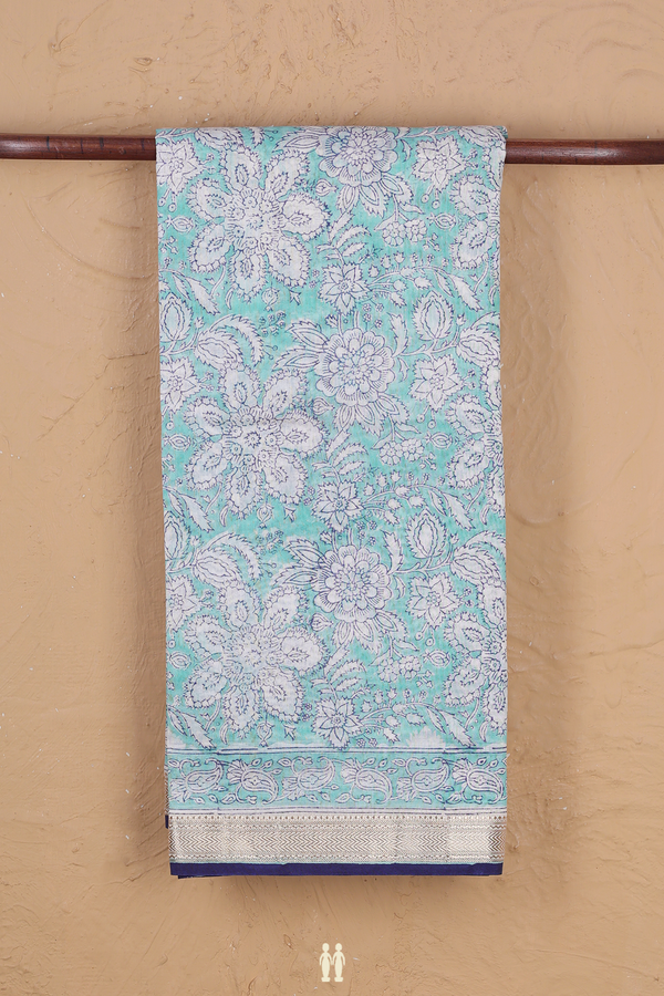 Chanderi Cotton Saree In Light Blue With Floral Design