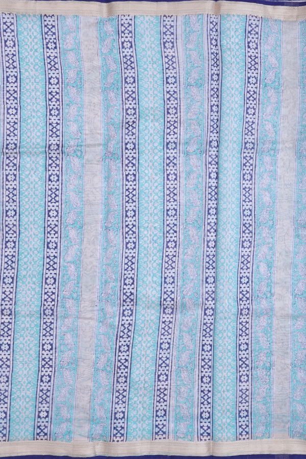 Chanderi Cotton Saree In Light Blue With Floral Design
