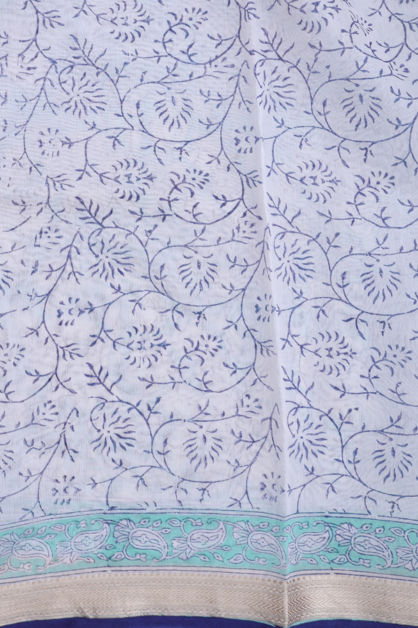 Chanderi Cotton Saree In Light Blue With Floral Design
