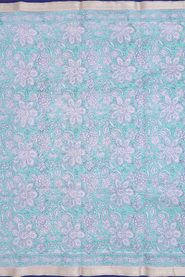 Chanderi Cotton Saree In Light Blue With Floral Design