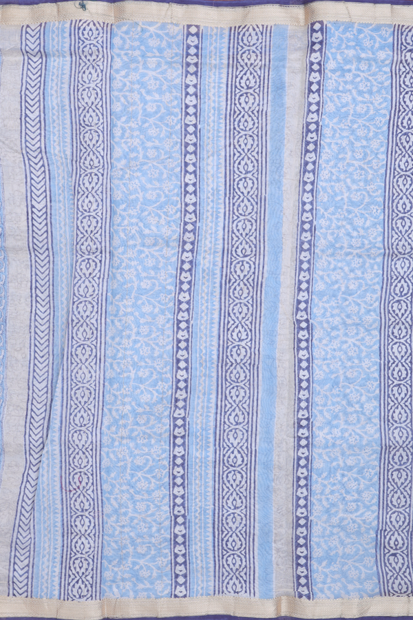 Chanderi Cotton Saree In Blue With Floral Motifs