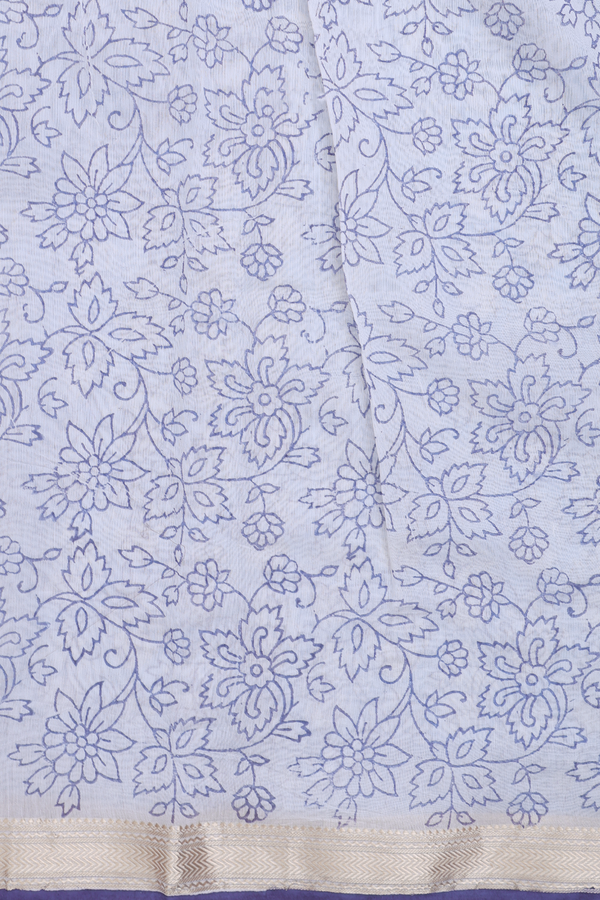 Chanderi Cotton Saree In Blue With Floral Motifs