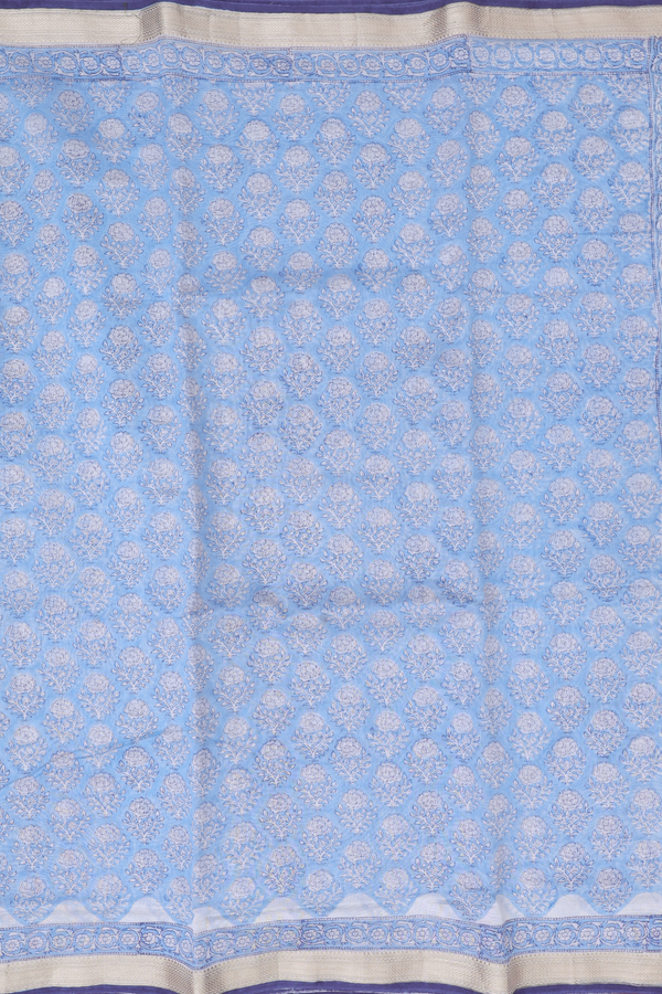 Chanderi Cotton Saree In Blue With Floral Motifs