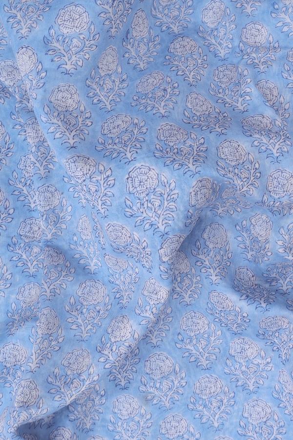 Chanderi Cotton Saree In Blue With Floral Motifs