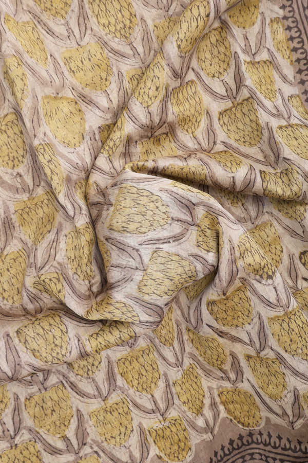Chanderi Cotton Saree In Beige With Floral Design