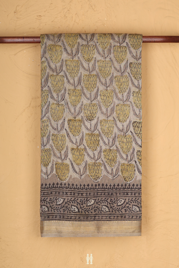 Chanderi Cotton Saree In Beige With Floral Design