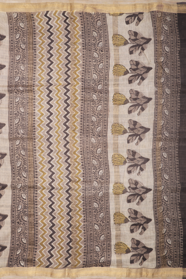 Chanderi Cotton Saree In Beige With Floral Design