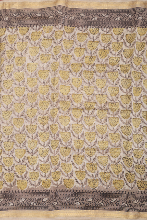 Chanderi Cotton Saree In Beige With Floral Design