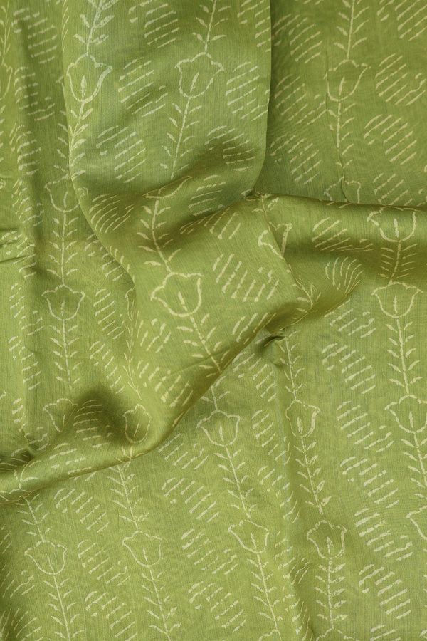 Chanderi Cotton Saree In Olive Green With Printed Design