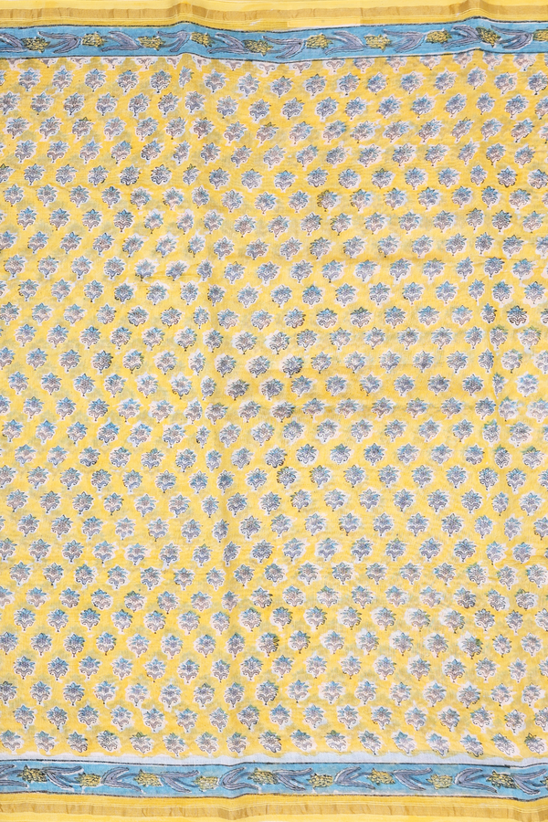 Chanderi Cotton Saree In Yellow With Floral Design
