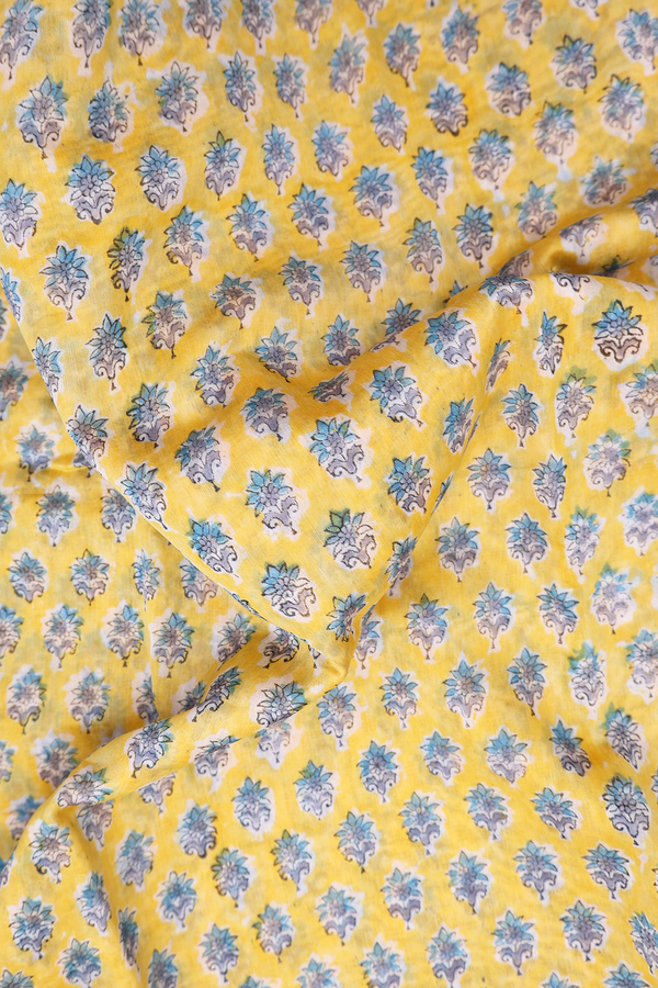 Chanderi Cotton Saree In Yellow With Floral Design
