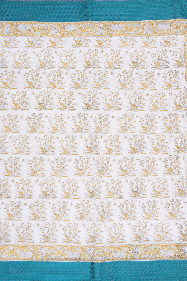 Jaipur Printed Cotton Saree In White With Floral Design