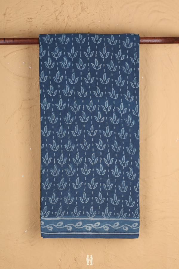 Jaipur Cotton Saree In Capri Blue With Floral Design