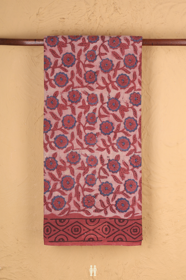 Jaipur Cotton Saree In Dusty Pink With Floral Printed Design