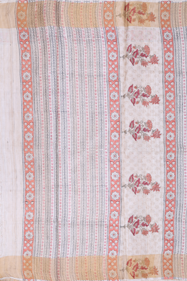 Tussar Silk Saree In Cream Color With Floral Motifs