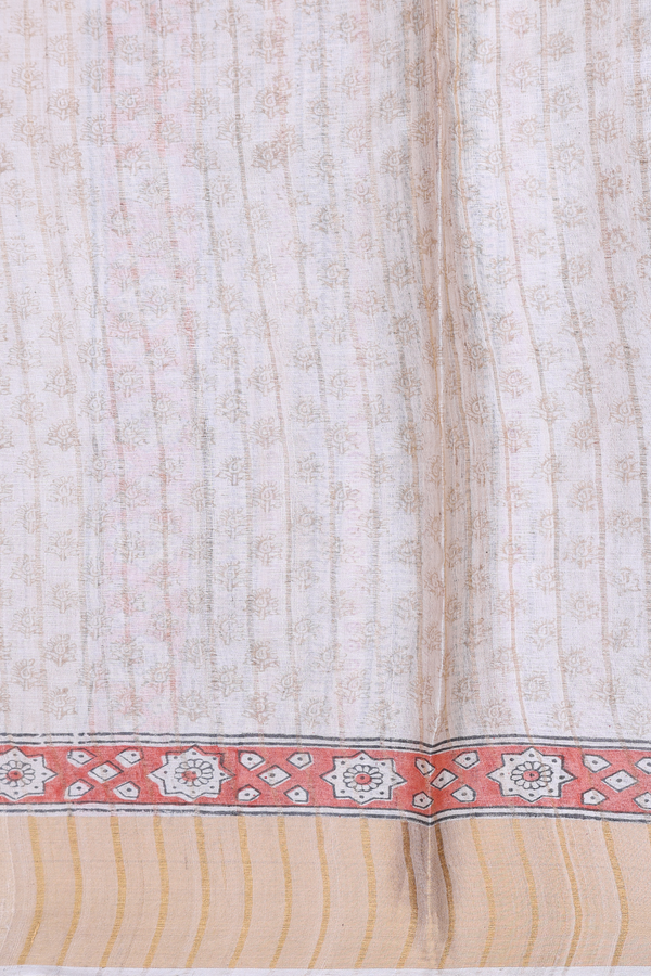 Tussar Silk Saree In Cream Color With Floral Motifs