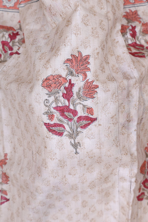 Tussar Silk Saree In Cream Color With Floral Motifs