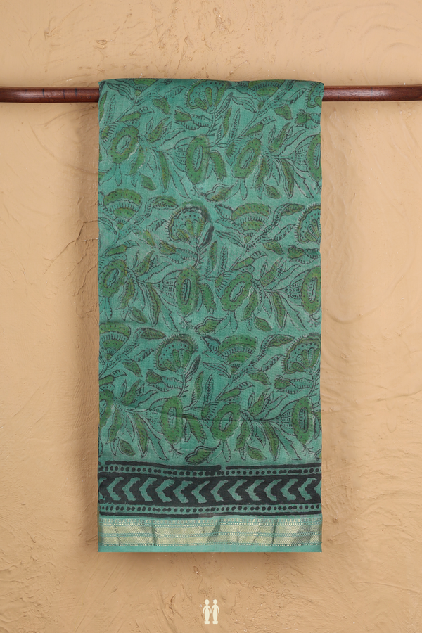 Chanderi Cotton Saree In Green With Floral Design