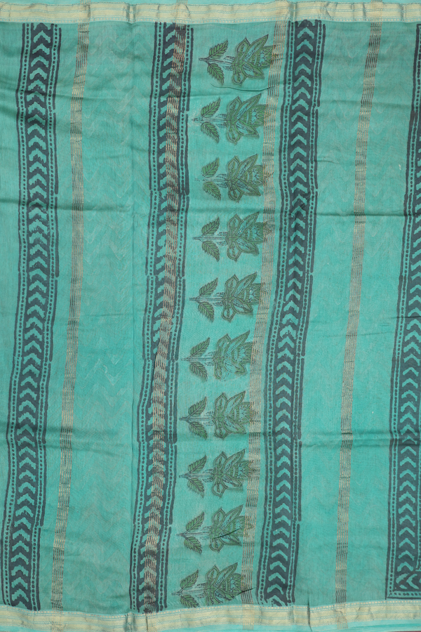 Chanderi Cotton Saree In Green With Floral Design