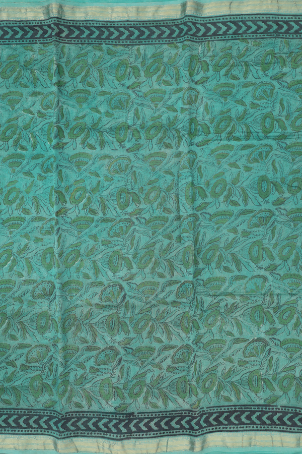 Chanderi Cotton Saree In Green With Floral Design