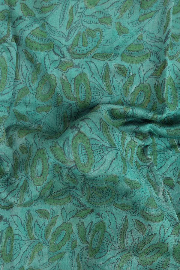Chanderi Cotton Saree In Green With Floral Design