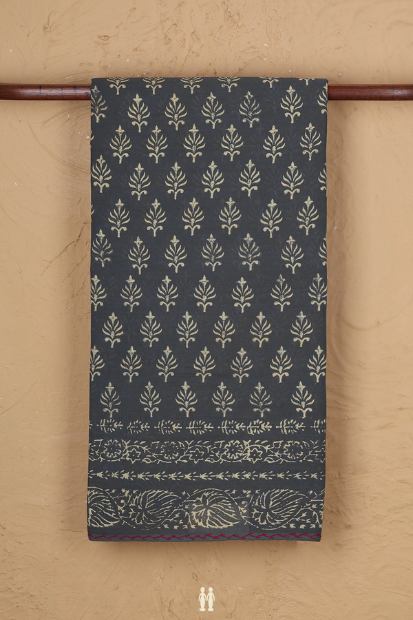 Jaipur Cotton Saree In Charcoal Grey With Printed Design