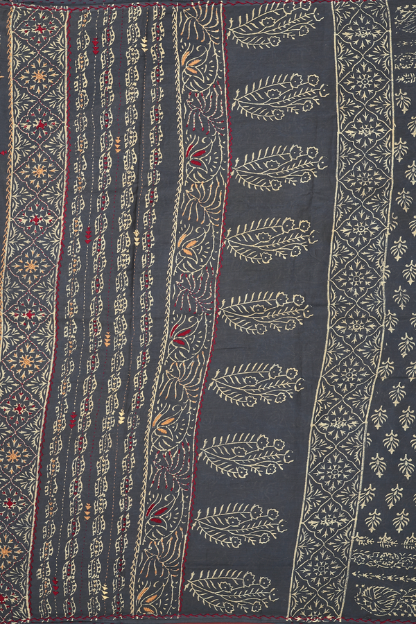 Jaipur Cotton Saree In Charcoal Grey With Printed Design
