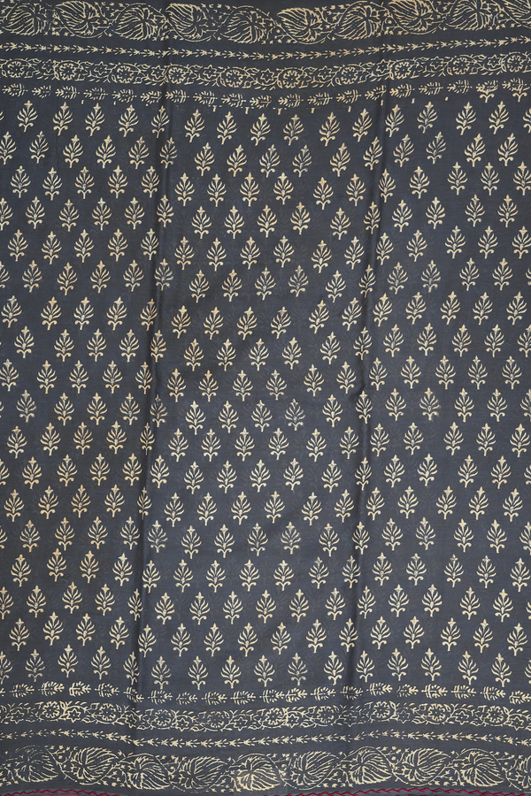Jaipur Cotton Saree In Charcoal Grey With Printed Design