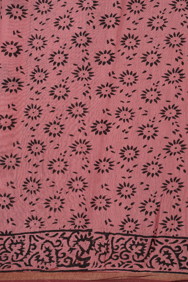 Chanderi Cotton Saree In Dusty Red With Floral Design
