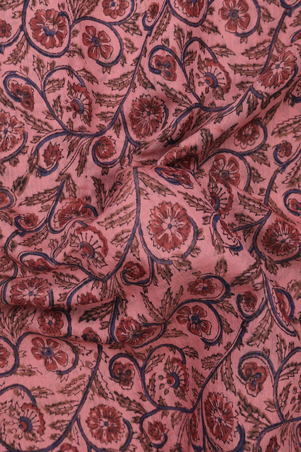 Chanderi Cotton Saree In Dusty Red With Floral Design
