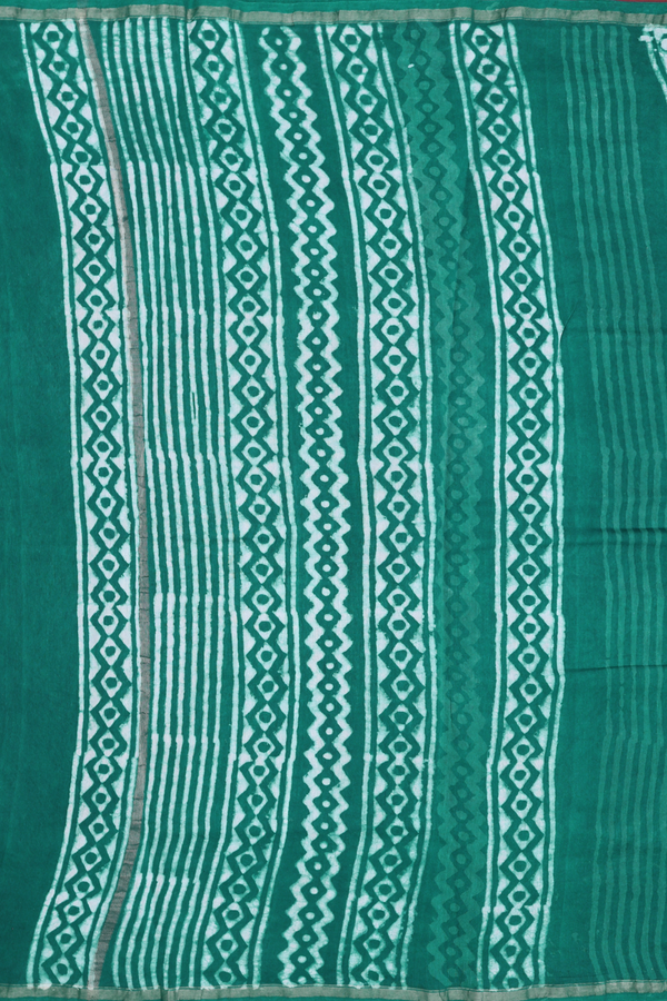 Chanderi Cotton Saree In Peacock Green With Floral Buttas