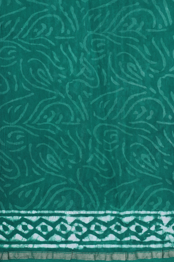 Chanderi Cotton Saree In Peacock Green With Floral Buttas