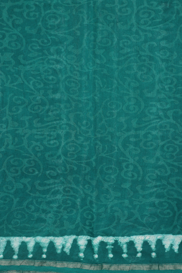 Chanderi Cotton Saree In Green With Printed Design