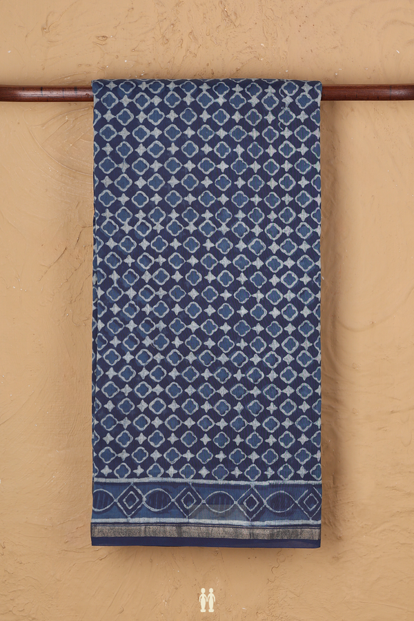Chanderi Cotton Saree In Navy Blue With Printed Design