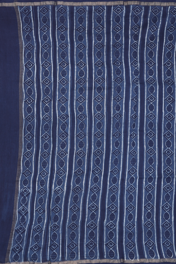 Chanderi Cotton Saree In Navy Blue With Printed Design