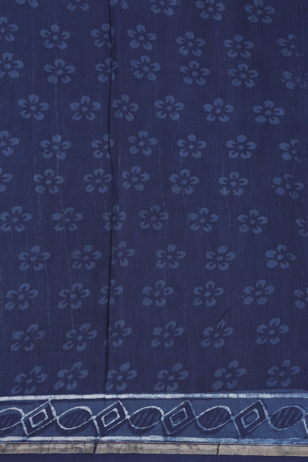 Chanderi Cotton Saree In Navy Blue With Printed Design