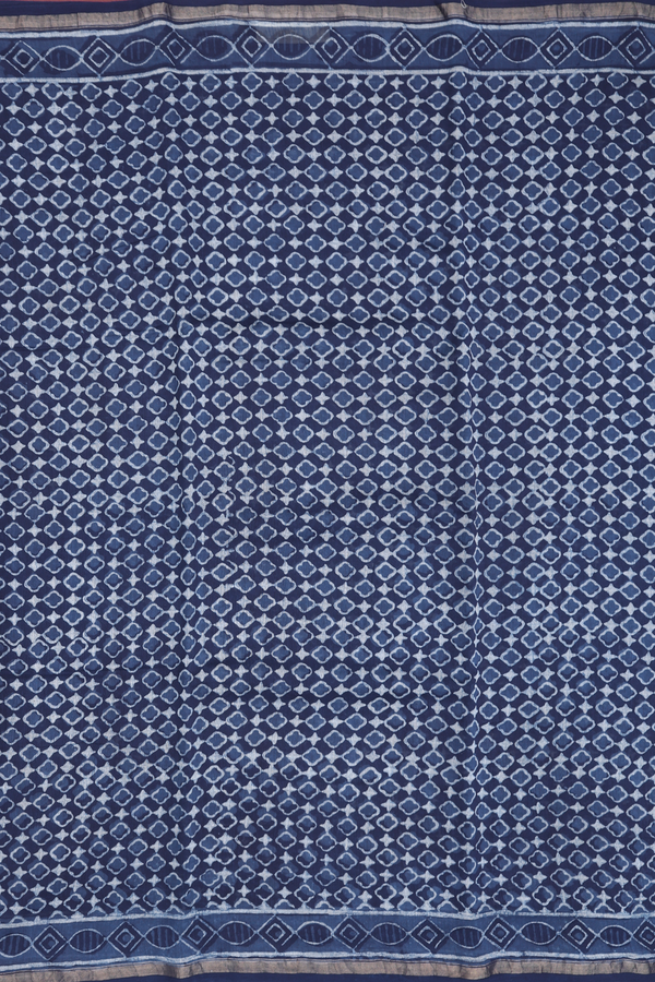 Chanderi Cotton Saree In Navy Blue With Printed Design
