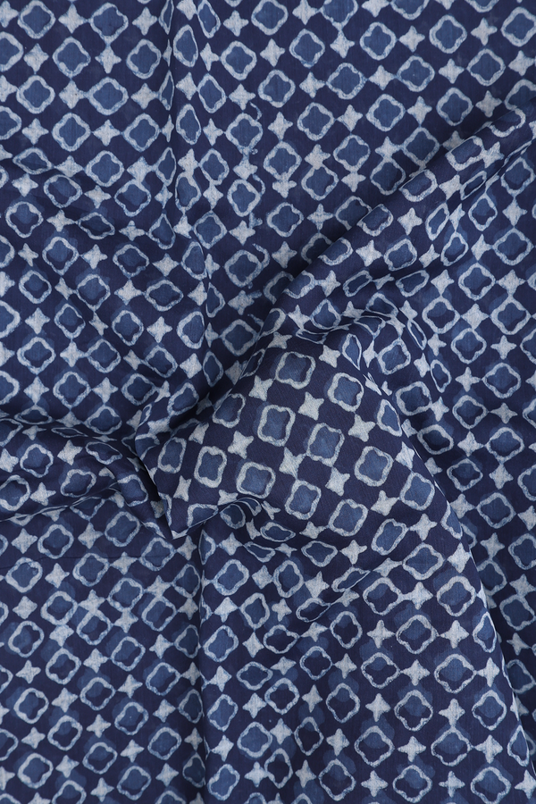 Chanderi Cotton Saree In Navy Blue With Printed Design